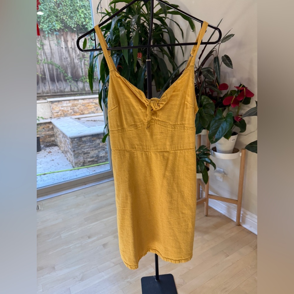 Hollister Mustard Yellow Knot-Front Spaghetti Strap Dress